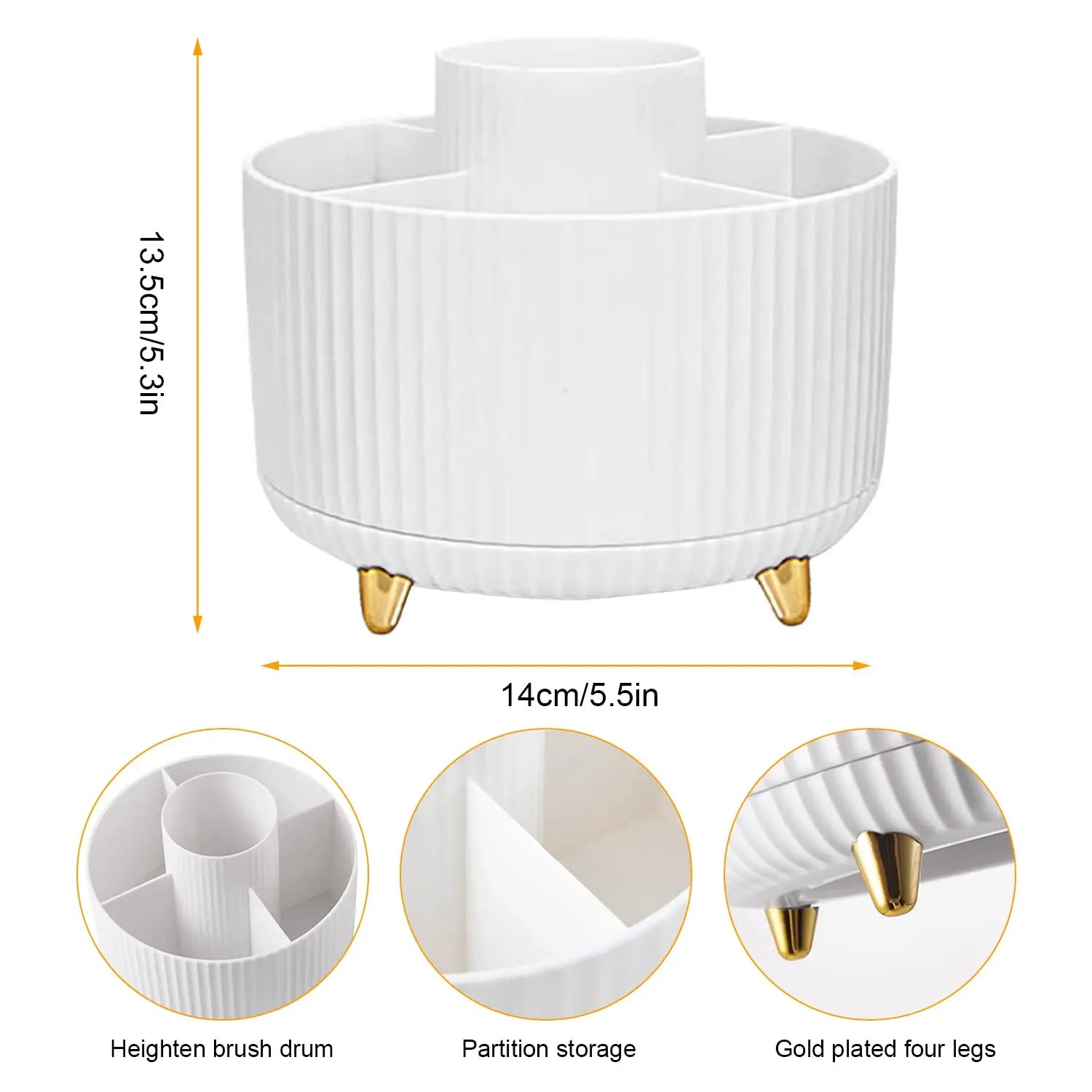 Elegante organizador de brochas de maquillaje con 5 ranuras 360 ° Organizador giratorio de brochas de maquillaje para tocador, escritorio, baño, almacenamiento de oficina Elegante organizador de brochas de maquillaje con 5 ranuras 360 ° Organizador giratorio de brochas de maquillaje para tocador, escritorio, baño, almacenamiento de oficina