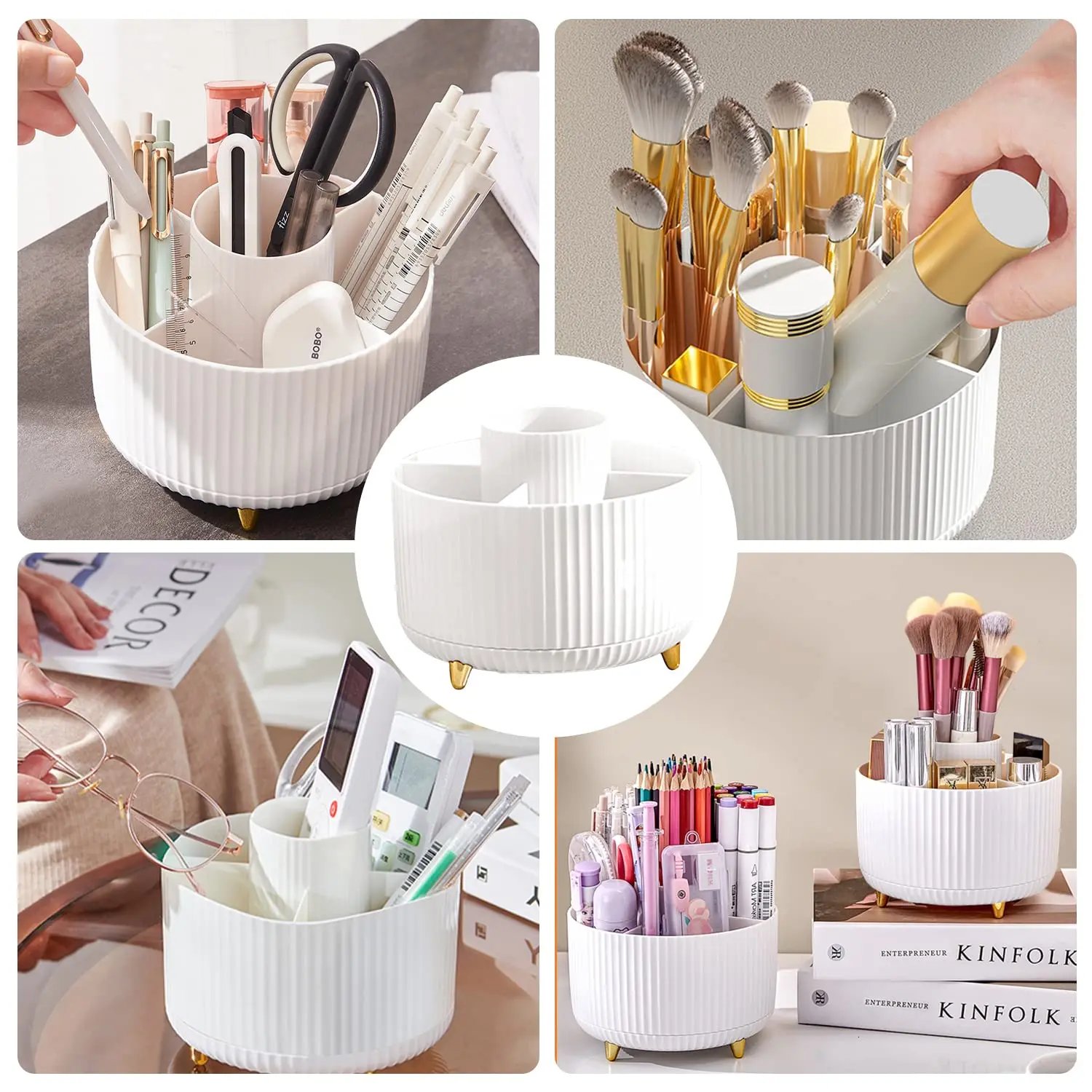 Elegante organizador de brochas de maquillaje con 5 ranuras 360 ° Organizador giratorio de brochas de maquillaje para tocador, escritorio, baño, almacenamiento de oficina Elegante organizador de brochas de maquillaje con 5 ranuras 360 ° Organizador giratorio de brochas de maquillaje para tocador, escritorio, baño, almacenamiento de oficina