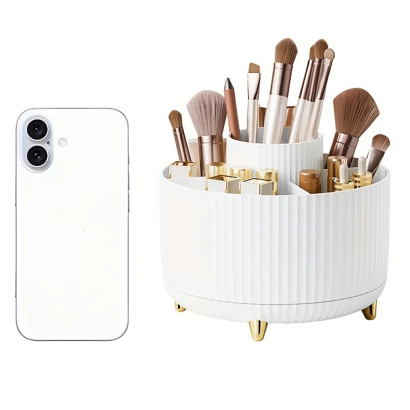 Elegante organizador de brochas de maquillaje con 5 ranuras 360 ° Organizador giratorio de brochas de maquillaje para tocador, escritorio, baño, almacenamiento de oficina Elegante organizador de brochas de maquillaje con 5 ranuras 360 ° Organizador giratorio de brochas de maquillaje para tocador, escritorio, baño, almacenamiento de oficina