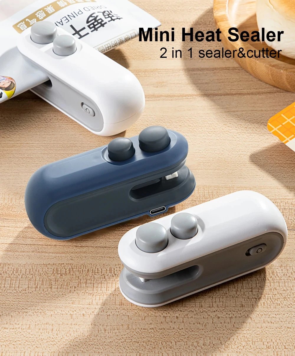 Mini Plastic Bag Sealer Rechargeable 2 in 1 Bag Heat Sealer With Cutter Portable Thermal Sealer Plastic Bags Sealant Machine Mini Plastic Bag Sealer Rechargeable 2 in 1 Bag Heat Sealer With Cutter Portable Thermal Sealer Plastic Bags Sealant Machine