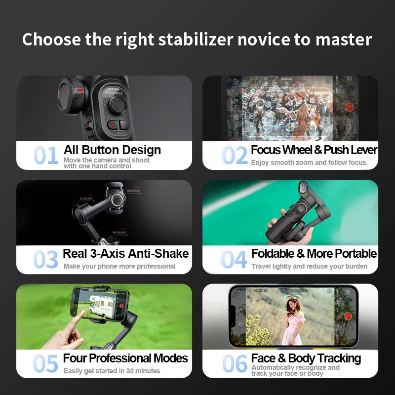 AOCHUAN 3-Axis Handheld Gimbal Stabilizer for Smartphone with Fill Light for iPhone Android Face Tracking Tiktok Vlog Smart XE AOCHUAN 3-Axis Handheld Gimbal Stabilizer for Smartphone with Fill Light for iPhone Android Face Tracking Tiktok Vlog Smart XE