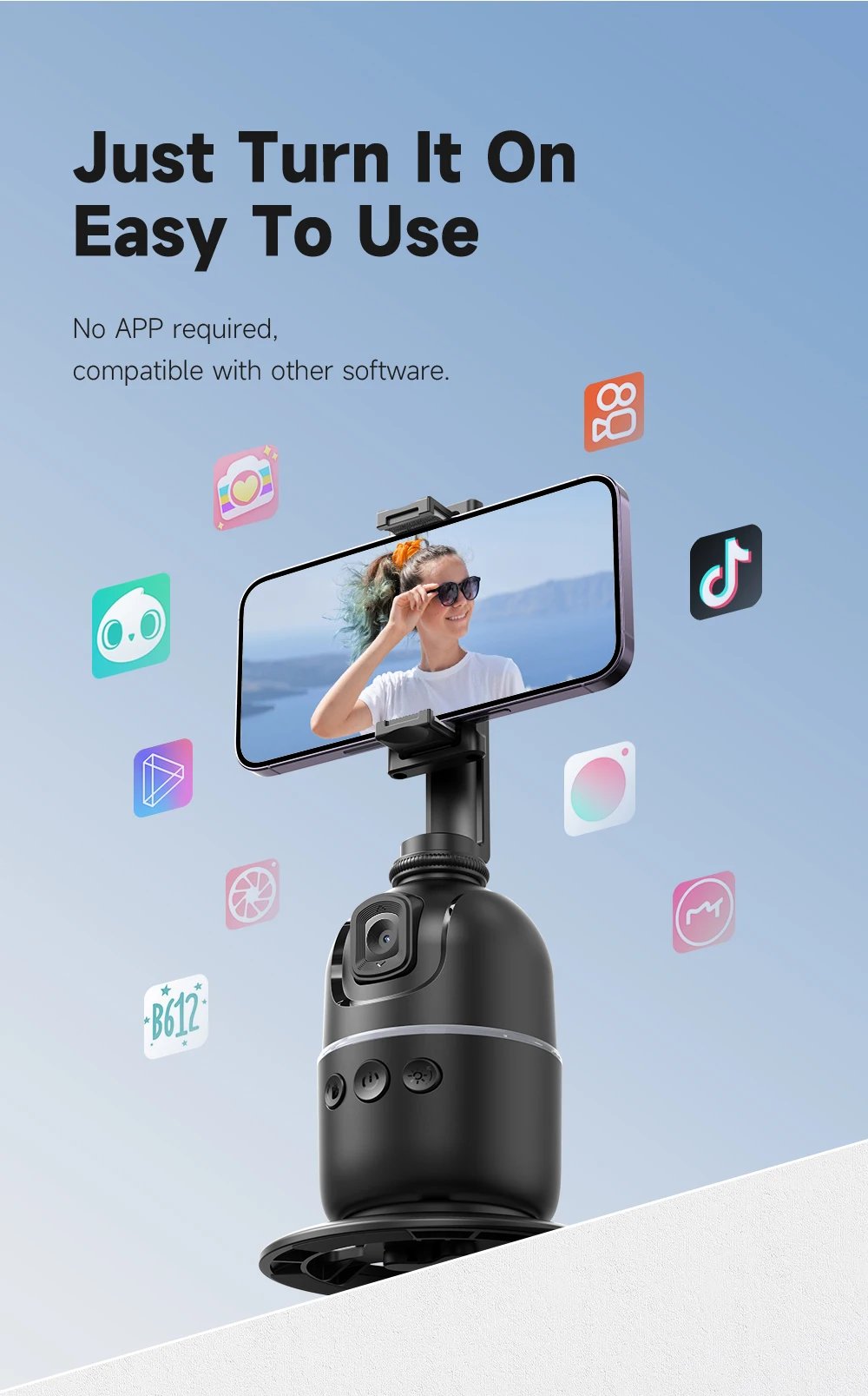 TOKQI-P03 Auto Face Tracking Gimbal AI Smart 360° Rotation Desktop Phone Holder for Smartphone & Action Camera Vlog Stabilizer TOKQI-P03 Auto Face Tracking Gimbal AI Smart 360° Rotation Desktop Phone Holder for Smartphone & Action Camera Vlog Stabilizer