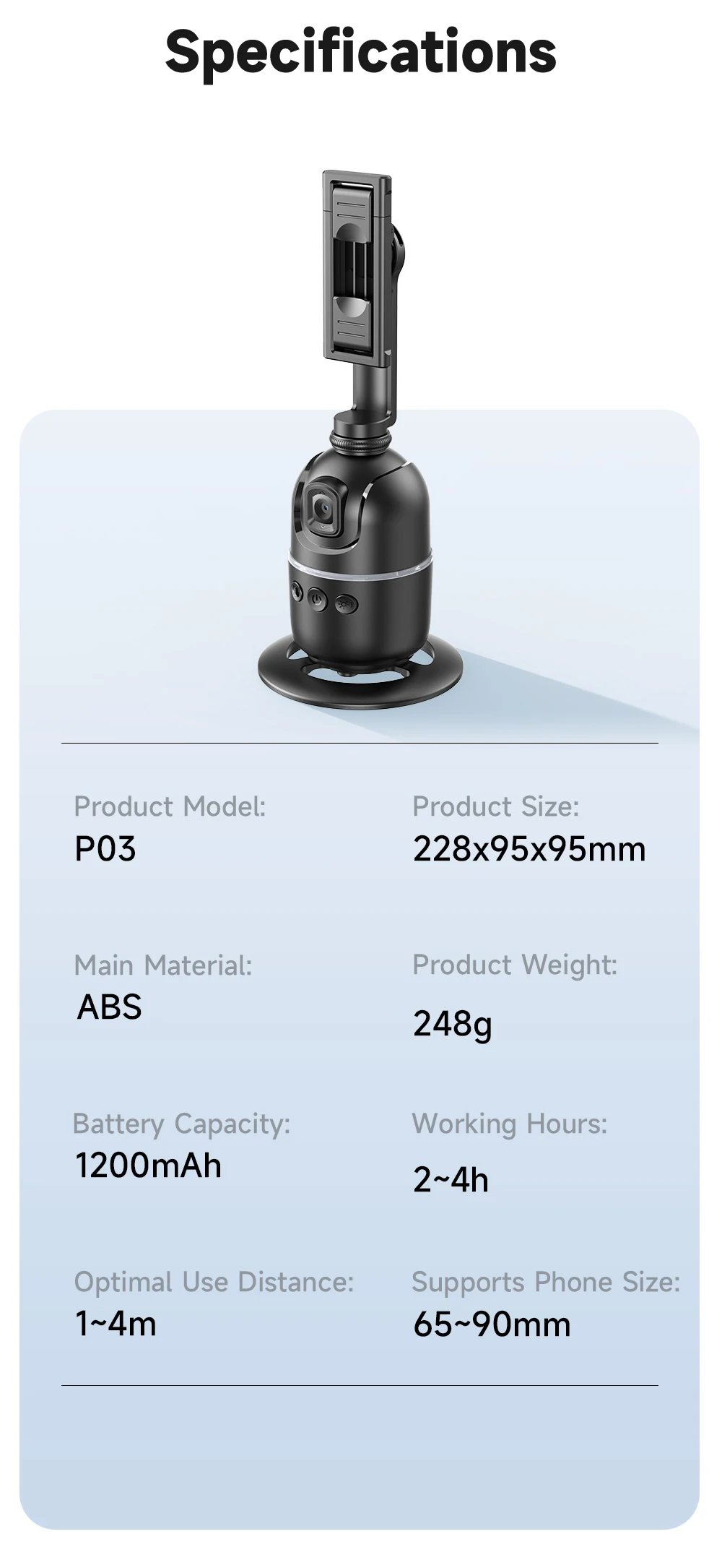 TOKQI-P03 Auto Face Tracking Gimbal AI Smart 360° Rotation Desktop Phone Holder for Smartphone & Action Camera Vlog Stabilizer TOKQI-P03 Auto Face Tracking Gimbal AI Smart 360° Rotation Desktop Phone Holder for Smartphone & Action Camera Vlog Stabilizer