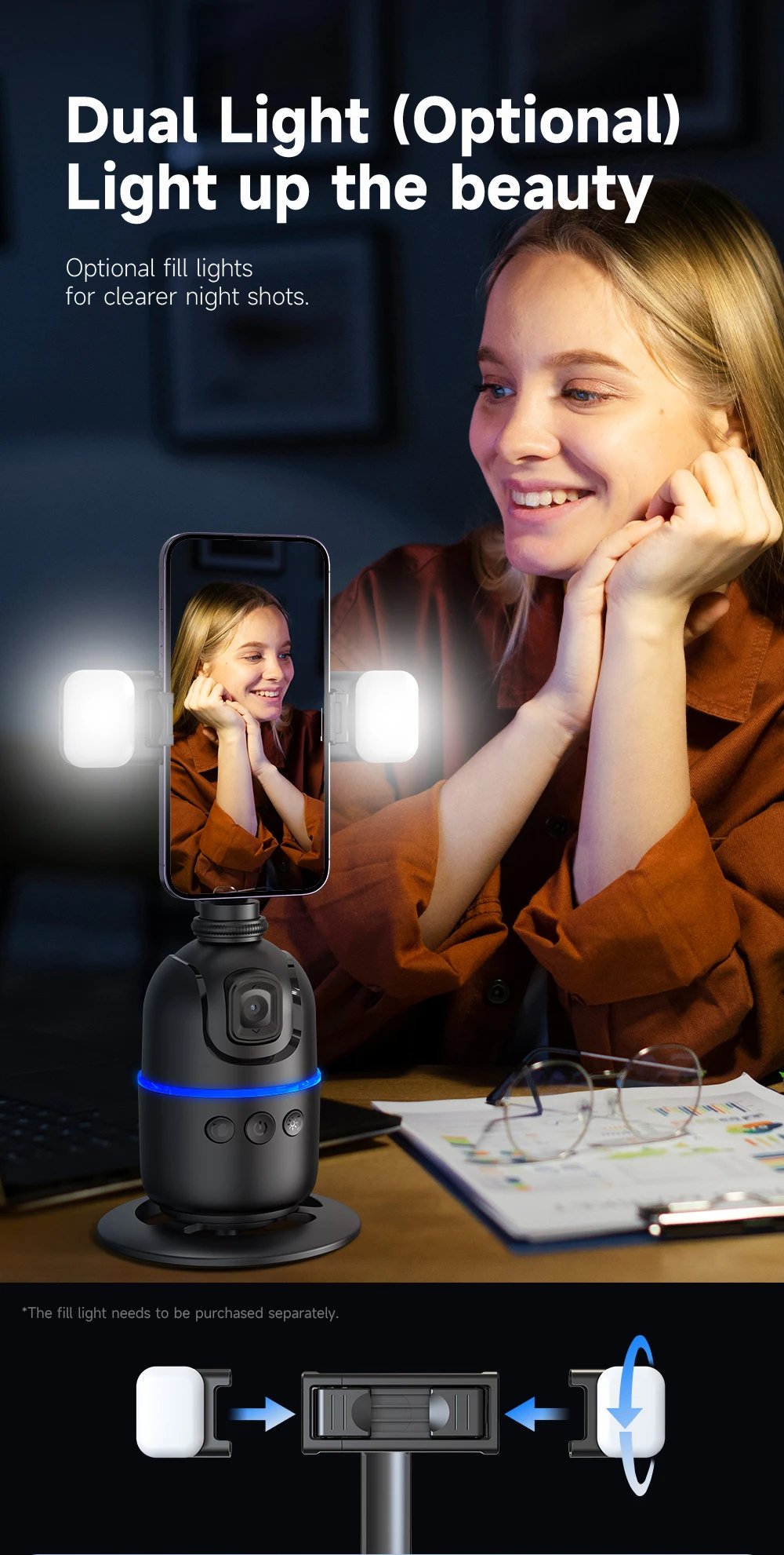 TOKQI-P03 Auto Face Tracking Gimbal AI Smart 360° Rotation Desktop Phone Holder for Smartphone & Action Camera Vlog Stabilizer TOKQI-P03 Auto Face Tracking Gimbal AI Smart 360° Rotation Desktop Phone Holder for Smartphone & Action Camera Vlog Stabilizer