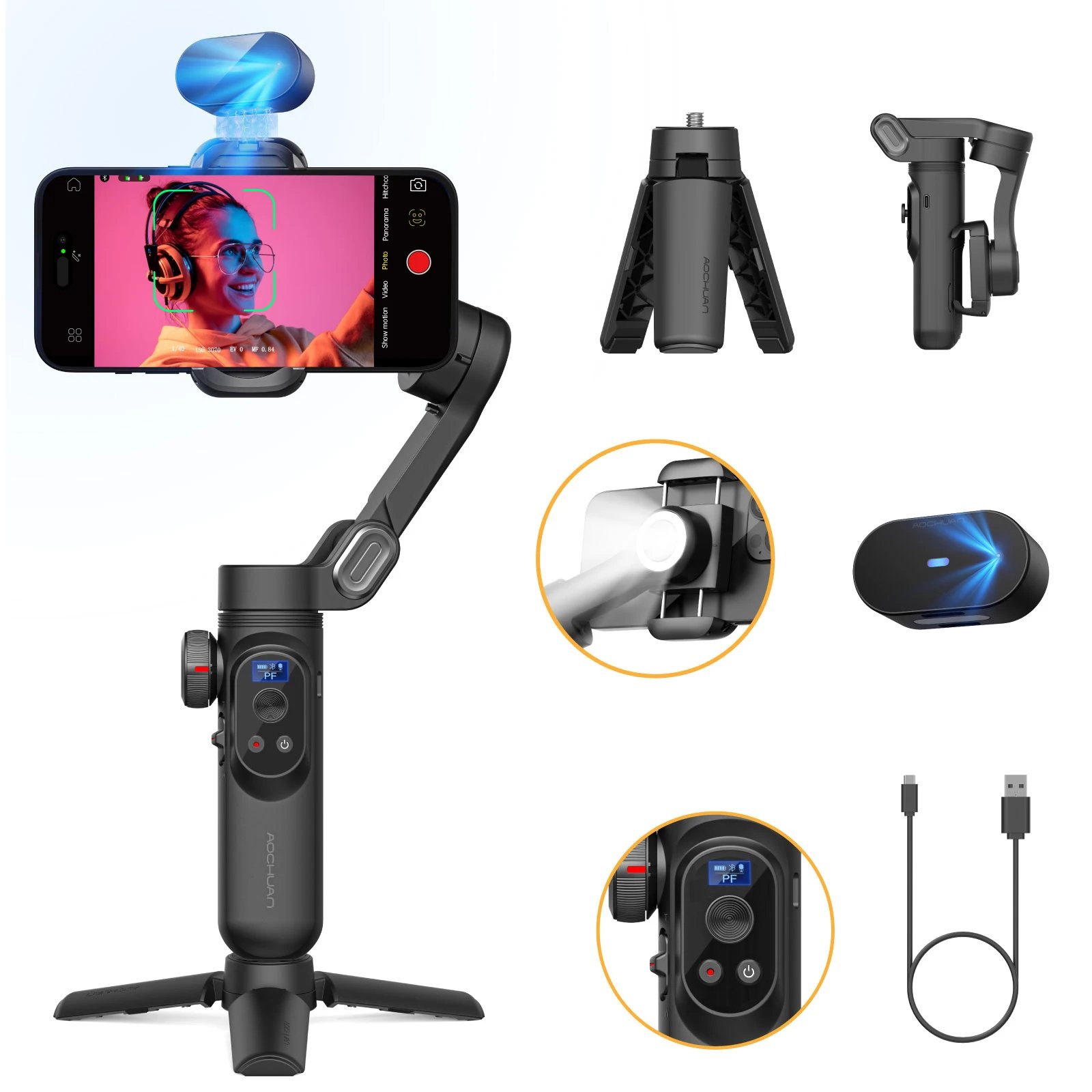 AOCHUAN Smart XPro Ai Smartphone estabilizador de cardán de 3 ejes para iphone y teléfono Android estabilizador de grabación de vídeo seguimiento facial AOCHUAN Smart XPro Ai Smartphone estabilizador de cardán de 3 ejes para iphone y teléfono Android estabilizador de grabación de vídeo seguimiento facial